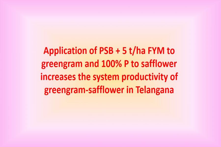 Application of PSB + 5 t/ha FYM to greengram and 100% P to safflower increases the system productivity of greengram-safflower in Telangana