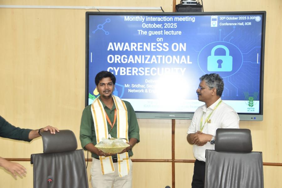 The guest lecture on " Awareness on Organizational Cybersecurity " will be delivered by Mr. Sridhar, Security Analyst, Trace Network & Engineering Pvt Ltd