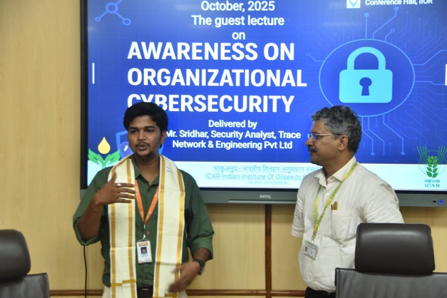 The guest lecture on " Awareness on Organizational Cybersecurity " will be delivered by Mr. Sridhar, Security Analyst, Trace Network & Engineering Pvt Ltd, Hyderabad
